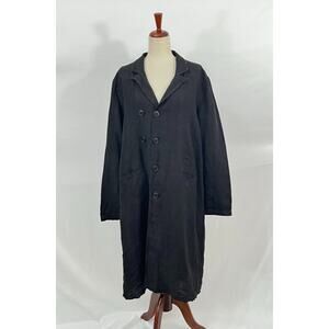 UMIT UNAL Sz XL Black Linen Trench Coat Jacket Duster Long Sleeve